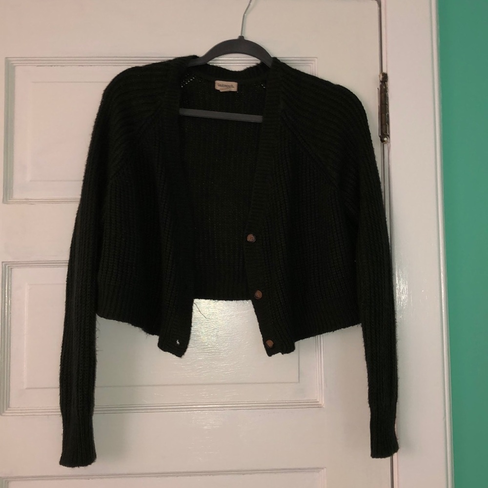 Cropped Green Cardigan With Buttons